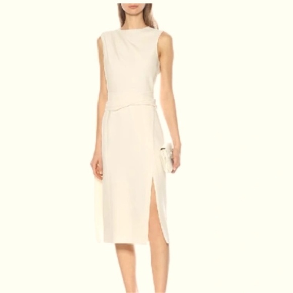 OSCAR DE LA RENTA New Sleeveless Wool Crepe Pencil Dress In Ivory Sz 12 - Picture 4 of 9
